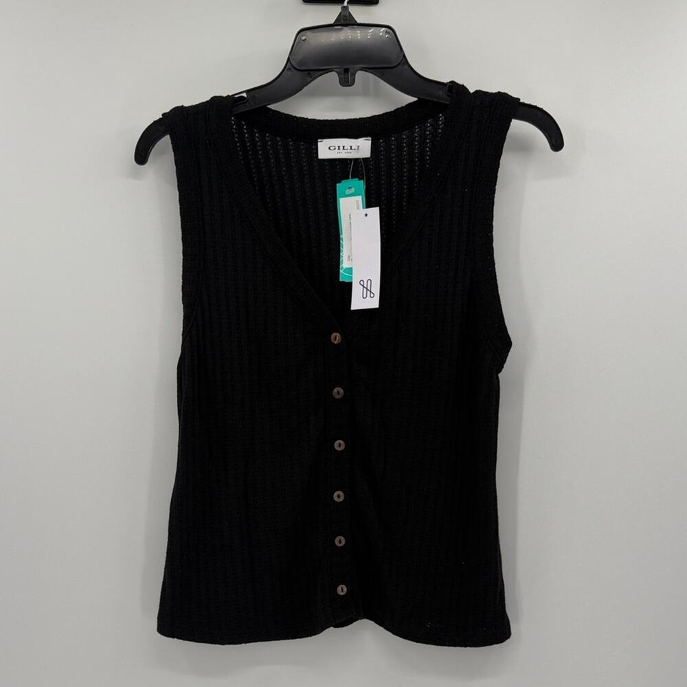 GILLI Women's Button Front Ribbed Knit Tank Top - Black - Small - New with tags